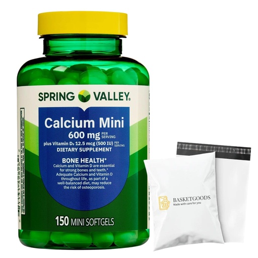 [BRSRGAALCR6BO2Q2] SV Calcium 600mg with Vitamin D3 Bone & Teeth Support, 150 Mini Softgels – Easy to Swallow, Gluten-Free, Non-GMO Set by Basketgoods