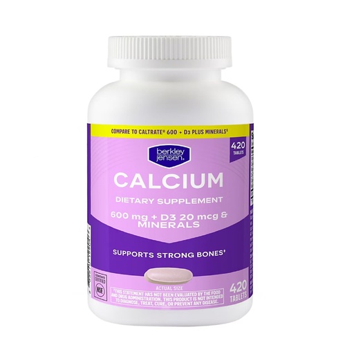 [BRSRGBIYOF5WYDQ6] Berkley Jensen Calcium 600mg + D3 Tablets, 420 ct.