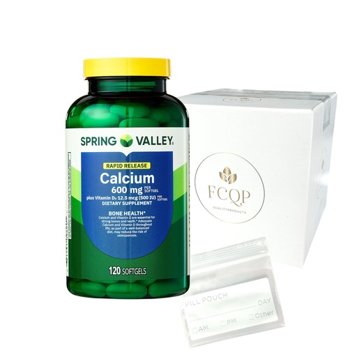 [BRSRGGQCO57GGYD6] Spring Valley Rapid Release Calcium 600 mg Plus Vitamin D3 12.5 mcg, Bone Health Dietary Supplement, Softgels, 120 Count