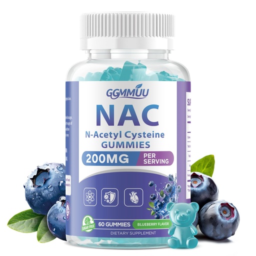 [BRSRGZQ7BYDWMFL3] NAC Gummies for Kids & Adults, NAC Supplement N Acetyl Cysteine 200mg for Antioxidants & Immune Support, Non-GMO, Gluten-Free, Vegan, Sugar Free, Blueberry Flavor, 60 Count