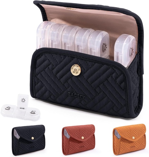 [BRSRAHT2O4MWGALD] BAGSFY Weekly Pill Organizer 3 Times a Day in a Cute Fabric Pill Case, Medicine Pill Organizer, Pill Box, Portable Travel Pill Case, Pill Container for Medication, Vitamins, Fish Oils, Supplements