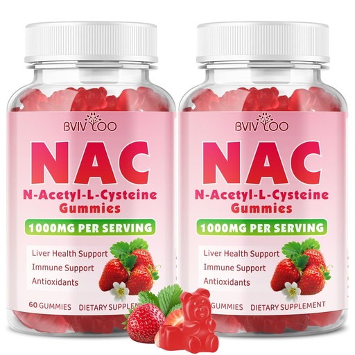 [BRSRACD3A4BB6ALL] 2 Pack Sugar-Free 1000mg NAC Gummies, N-Acetyl Cysteine Supplement for Antioxidants & Immune Support, 120 Vegan Gummies