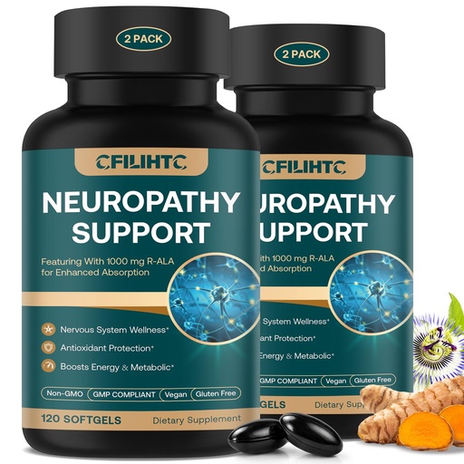 [BRSRGAL3BNYWOHLU] Neuropathy Support Nerve Supplement – Advanced R-Alpha Lipoic Acid Supplement with Benfotiamine, NAC & B-Complex for Nerve Health, Antioxidant & Cellular Energy - Vegan 120 Softgels 2 Pack