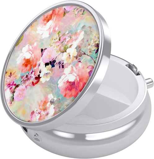 [BRSW2GATA4CAIHQ7] Nipichsha Pill Box, Small Pill Case for Purse & Pocket, Cute Travel Medicine Organizer, Portable Medicine Container Holder to Hold Vitamins, Medication, Fish Oil & Supplements, Pink Watercolor Flowers