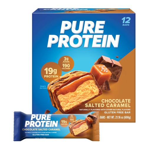[BRSWGFL2A57RA2Y7] Pure Protein Chocolate Salted Caramel Protein Bars – 20g Protein, 3g Sugar, 190 Calories (12 count) Low Sugar* High Protein Snack - Gluten Free - Perfect for a Healthy Snack