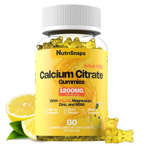 [BRSRAGA7BYFQKADL] Sugar Free Calcium Citrate Gummies 1200mg with Vitamin D3 K2, Magnesium, Zinc, MSM for Men & Women, Bone, Muscle, Immune Support, Ultimate Absorption Calcium Supplement, Vegan, 60 Count