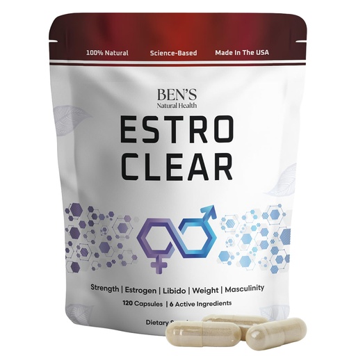 [BRSRGZT4BMOQKHTK] Ben's Natural Health Estro Clear, Natural Estrogen Blocker Supplement with DIM, Tiger Nut, Astragalus, Calcium, D Glucarate, 120 Capsules