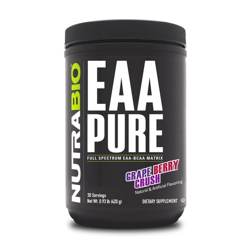 [BRSWYZT3C4HQ2F3B] NutraBio – EAA Pure – 9 Amino Acids – Muscle Repair and Recovery, 30 Servings, Grape Berry Crush – Pre or Post Workout – All Day Recovery