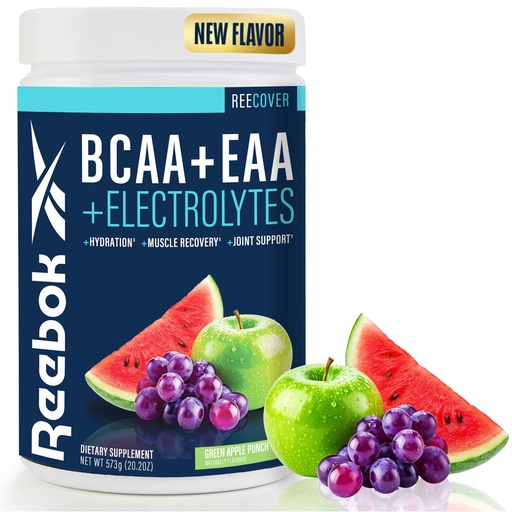 [BRSRGBIZPJYQIHLB] Reebok REEcover Amino Acids + Electrolytes | 8g EAAs, 5g BCAAs, Hydration Matrix | Muscle Recovery, Strength | Post-Workout Support | 30 Servings | Green Apple Punch