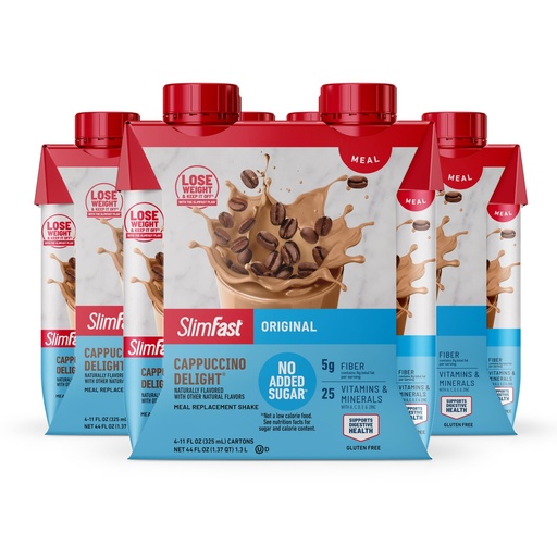 [BRSREGIYCF6B4F36] SlimFast Meal Replacement Shake, Original Cappuccino Delight, No Added Sugar, Meal Replacement Shakes, 10g Ready to Drink Protein, 5g Fiber, 25 Vitamins and Minerals, 11 Fl. Oz, 12 Count
