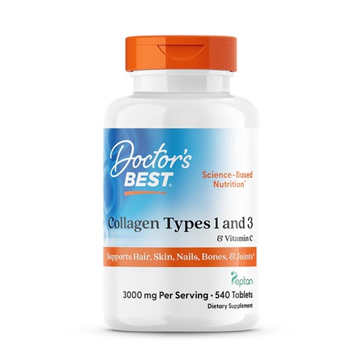 [BRSWIGQ7AQFGC3TA] Doctor's Best Collagen Peptides Types 1 and 3 - Collagen Supplement for Women & Men, 30mg Vitamin C & 3g Protein per 3-Tablet Serving, Supports Hair, Skin, Nails, & Bones, Non GMO- 540 Tablets