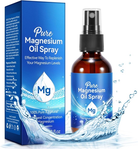 [BRSROCDQAUMA42AU] Magnesium Spray, Pure Magnesium Oil Spray for Feet, Natural Organic Ingredient in Glass Bottle, Easy to Absorb and Use (60ML)