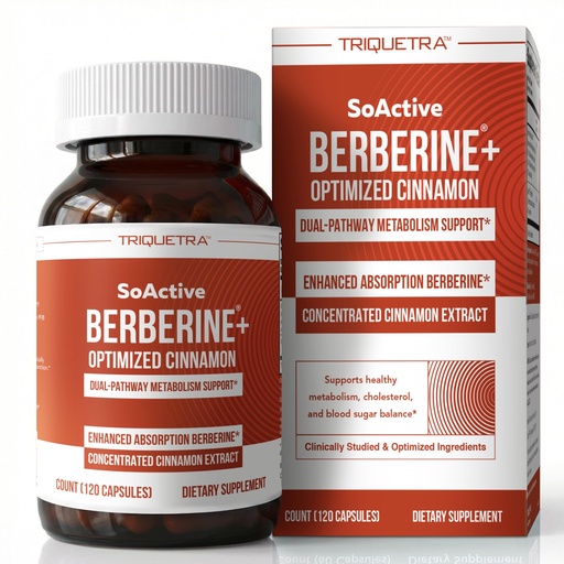 [BRSRECQHABYQACTA] SoActive Berberine + Optimized Cinnamon 550mg - 9.6X Better Absorption, 20x Concentrated Cinnamon Actives, Dual Pathway Support for Metabolism & Blood Sugar Balance, Gentle on Stomach, Vegan (120 Cap)