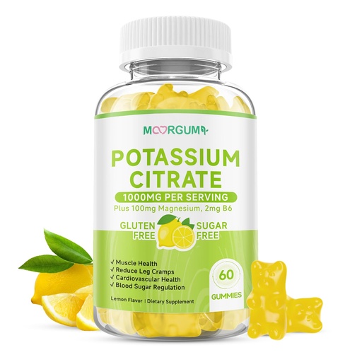 [BRSREGAPCIDWYCY7] Potassium Citrate 1000mg Gummies, Potassium Supplement for Adults Women and Men, with Magnesium, Vitamin B6 Chewable Supplements, Support Electrolyte Balance, Muscular & Nerve Function, 60 Count