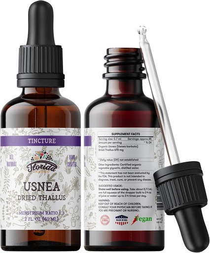 [BRSWGFIBDIPGAD34] Usnea Tincture Alcohol Free, Organic Usnea Extract (Usnea barbata) Dried Thallus Herbal Supplement, Non-GMO in Cold-Pressed Organic Vegetable Glycerin, 700 mg, 2 oz (60 ml)