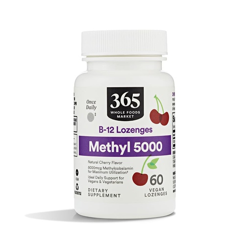 [BRSWGZQBOUNWODL2] 365 by Whole Foods Market, Methyl B-12 5000Mcg Cherry, 60 Lozenges