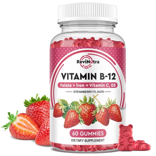 [BRSRA2YRAEBGA3DX] Vitamin B12 Gummies - 5000 mcg Methylcobalamin with Iron, Vitamin C, D3 & Folate, Energy Support and Metabolism, Immune, B-12 Complex Chewable Supplement for Men & Women,Strawberry Flavor