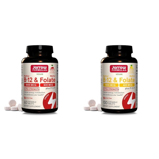 [BRSROBQEAV5GMFY7] Jarrow Formulas Ultra Strength Methyl B-12 5000 mcg & Methyl Folate 800 mcg + P-5-P & Extra Strength Methyl B-12 1000 mcg & Methyl Folate 400 mcg + P-5-P, Dietary Supplement