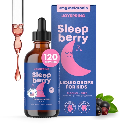 [BRSWYGI5AAMQAD37] JoySpring SleepBerry - Kids Melatonin Liquid - 3MG Melatonin with D3 and Elderberry - Sugar-Free Liquid for Kids & Teens – Gentle Natural Sleep Support Formula (4 fl oz)