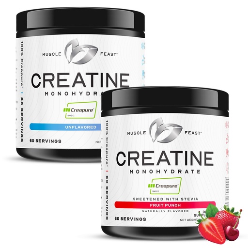 [BRSREFL7O4CAEFLA] Muscle Feast Creapure Creatine Monohydrate - Unflavored 300g (x1) and Fruit Punch 300g (x1) - Vegan Keto Friendly Gluten-Free Easy to Mix, Muscle Recovery Supplement, Creatine for Muscle Growth