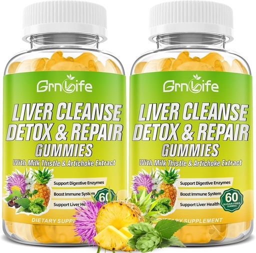 [BRSRAGD3DMBAED33] Liver Cleanse Detox & Repair Gummies with Milk Thistle 3000mg, 24-in-1 Liver Health Supplement with Dandelion, Artichoke, Sugar Free Liver Detox Gummies, Pineapple Flavor - 120 Count