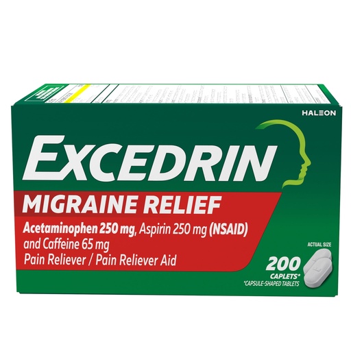 [BRSWKYL5OIDRQHAV] Excedrin Migraine Relief Caplets to Alleviate Migraine Symptoms - 200 Count