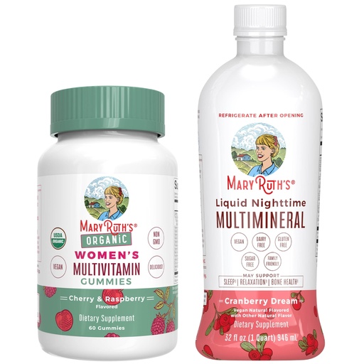 [BRSRACT3BB5A4HTV] MaryRuth's Multivitamin Gummies for Women (Cherry & Raspberry) & Liquid Nighttime Multimineral (Cranberry) | Clean Label Project Verified® | Vegan, Non-GMO | Beauty, Bedtime, Overall Health