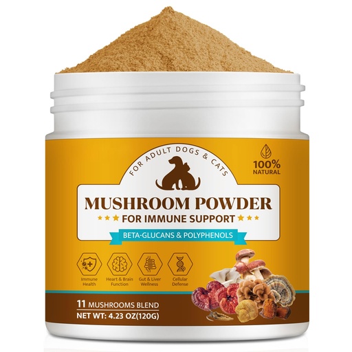 [BRSREZYBO5YBYFL7] Organic Mushroom Supplement Powder for Dogs & Cats – 11 Mushroom Complex with Turkey Tail, Reishi & Cordyceps, Supports Lipoma, Lumps & Bumps Relief, Immune & Skin Health, 120g