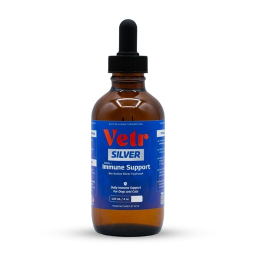 [BRSRGGTRDEHAMD3V] Vetr Silver Immune Support for Dogs and Cats, 4oz/120mL Liquid in Amber Bottle with Oral Dropper, Professional Grade Colloidal Silver Supplement for Daily Wellness and Seasonal Defense