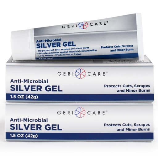 [BRSRACQRBMPQIELO] Antimicrobial Silver Gel by GeriCare| Wound Care Cream for Cuts Scrapes Minor Burns| Natural Topical Skin Healing Ointment| 55PPM Colloidal Silver Gel |Long-Lasting Protection|1.5oz | Pack of 2
