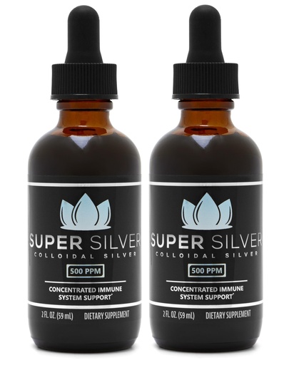 [BRSRECARCQGROCL5] Super Silver 500 PPM Colloidal Silver - 2 Ounce Bottle with Dropper - 2 Pack