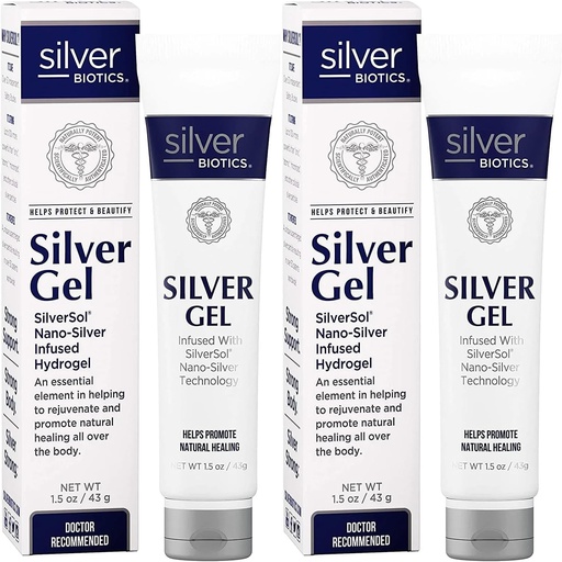 [BRSREHAQAVYBO2A7] American Biotech Labs Silver Biotics Colloidal Silver Gel NanoSilver 20 PPM Soothing Skin Gel | Versatile 1.5 oz for Skin Comfort and Wellness (Pack of 2)