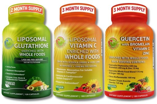 [BRSRMFQ7CICG2HL2] SUPPLEMENTS STUDIO Immune Support Bundle – Liposomal Vitamin C 1500mg + Liposomal Glutathione 500mg + Quercetin with Bromelain, Zinc & Vitamin C – Vegan, Non-GMO, Enhanced Absorption Formulas