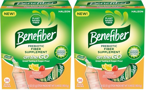 [BRSRGGQLAUHRYFIU] Benefiber Fiber Supplement, Strawberry Lemonade, On The Go Stick Packs, 36 Count (Pack of 2)