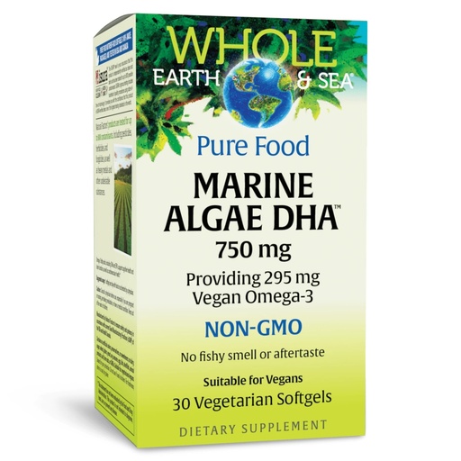 [BRSWGAYZOENG2EY6] Natural Factors Whole Earth & Sea Marine Algae DHA - Vegan Omega-3 Supplement - Supports Healthy Brain Function - Eye & Heart Health - Gluten-Free, Vegan & Non-GMO - 60 Softgels (60 Servings)