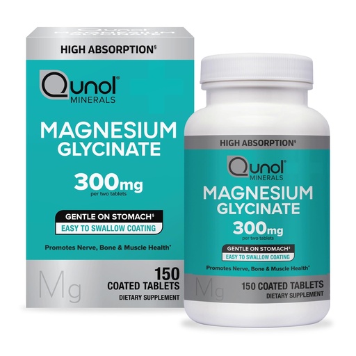 [BRSRAHA7OB4AEAL6] Qunol Magnesium Glycinate 300mg, 100% Glycinate Chelated Magnesium Supplement, 150ct Tablets