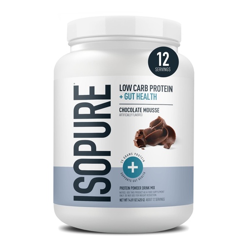 [BRSREAQ3CJ4G2HIV] Isopure Protein + Gut Health & Immune Support Powder, Chocolate Mousse, 25g Whey Protein with Prebiotics & Vitamins, 12 Servings (Pack of 1)