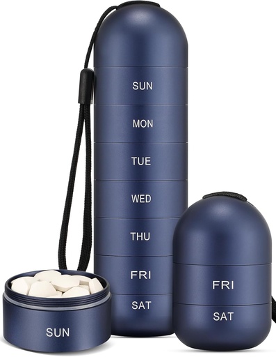 [BRSWYHYLDMORYCTD] Zannaki Metal Moisture Proof Weekly Pill Organizer, Stackable Aluminum Alloy BPA Free Travel Hiking 7 Day Pill Box Case Waterproof and Large Compartment to Hold Pills, Vitamins, Fish Oil, Supplements