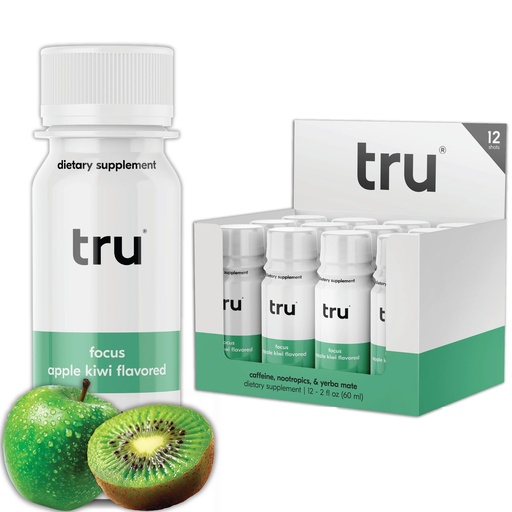 [BRSROCQPOEGRUF35] Tru Focus Shots, Nootropic Energy Drink with Yerba Mate, L Theanine & Natural Caffeine, Vegan Wellness Shot with Zero Sugar & Calories, Gluten Free, Keto Friendly, Apple Kiwi Flavor, 2 FL OZ, 12 Pack
