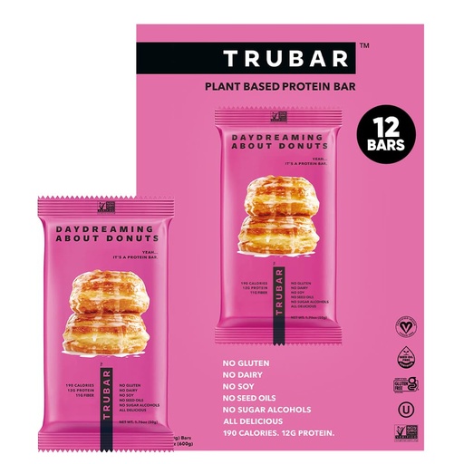 [BRSWGAQ3CN7GKHL5] TRUBAR Vegan Protein Bar, Daydreaming About Donuts, Gluten Free, Plant Based, High Fiber, Dairy Free, Non GMO, Low Fat, No Sugar Alcohols, 12G Lean Protein, 13G Fiber, Healthy Snack Bars, 12 CT