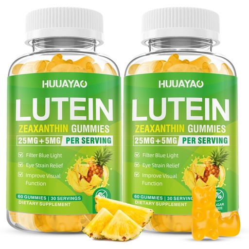 [BRSREBA6DMAWY33G] Lutein Gummies 25mg, Lutein and Zeaxanthin Supplements Eye Vitamins Gummies for Support Blue Light Protection, Vision & Overall Eye Health, Sugar Free, Pineapple Flavor, 120 Count