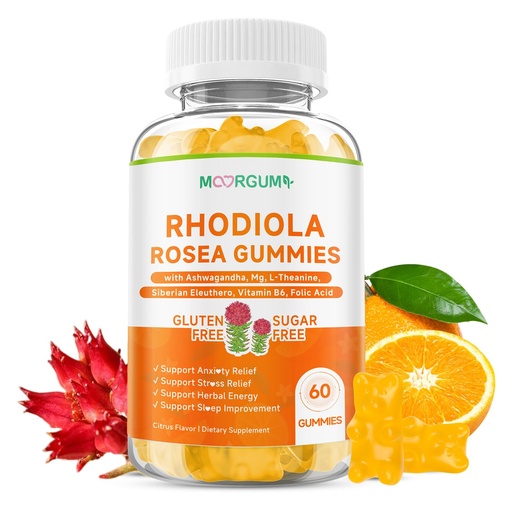 [BRSRECYNBMIBOGTK] Rhodiola Rosea Gummies for Adults & Kids-Adaptogenic Herb-Daily Wellness, Emotions, Slumber Support, with Ashwagandha, Magnesium Glycinate, Siberian Eleuthero Supplements for Women & Men, 60 Count
