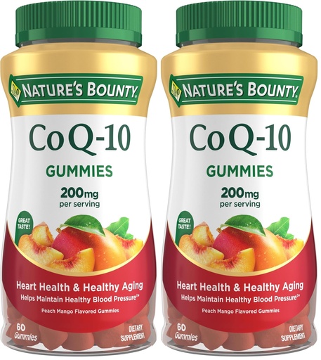 [BRSRGEARAQMBO3L3] Nature's Bounty CoQ10 Gummies,Supports Heart Health,CoQ10 200mg,Peach Mango Flavor,60 Count (Pack of 2)