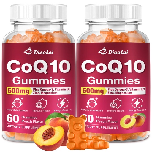 [BRSREZ34BYFGKGTX] 2 Pack CoQ10 Gummies - 500mg per Serving with Omega-3 (EPA & DHA), B3 & Zinc - Supports Immunity & Energy - Delicious Orange Flavor - Non-GMO, Gluten-Free - 120 Count