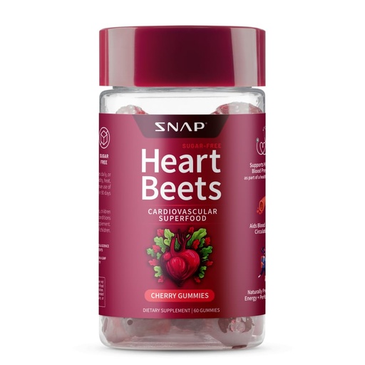 [BRSROGIOCICB6ALA] Snap Supplements Heart Beets Organic Beet Root Gummies, Cardiovascular Support Supplement for Men & Women, Pomegranate, Red Spinach, Heart Health & Circulation Support, Sugar Free, Cherry, 60 Gummies