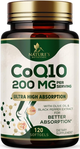[BRSRACAPO4PWE3Q4] CoQ10 Softgels - Coenzyme Q10 200mg Per Serving - Extra Strength Coenzyme Q10 Supplement - Piperine for Enhanced Absorption - CoQ10 Antioxidant for Heart Health Support - Bottled in USA - 120 Softgels