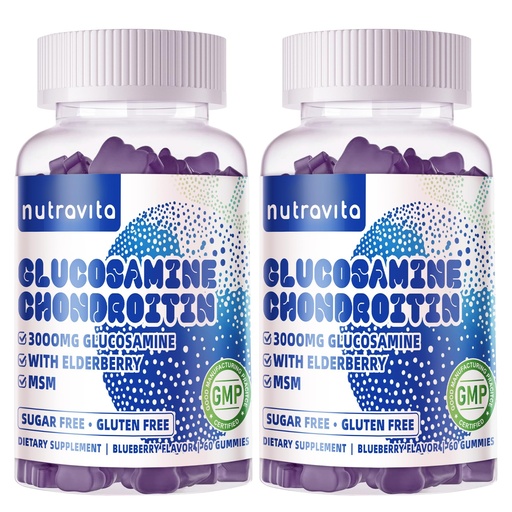 [BRSRAA3YPIDWGCDF] Nutravita Glucosamine Chondroitin Gummies with MSM & Elderberry Extra Strength - Joint Support, Antioxidant Immune Support Supplement for Adults, Men & Women.120 Blueberry Chews