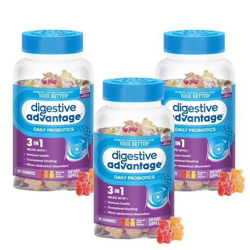 [BRSWKHQROQHRSFLZ] Digestive Advantage Daily Probiotic Gummies for Digestive Health, Gut Health & Immune Support, Probiotics for Men and Women (80ct) - Delicious Natural Fruit Flavor* (Pack of 3)