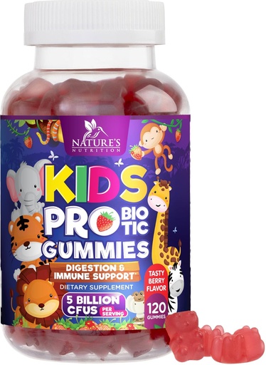 [BRSRAATYOV6AICLU] Kids Probiotic Gummies - Natural Immune Support & Digestive Health Supplement - Daily Chewable Probiotic for Children & Toddlers Ages 4+ - Vegan, Gluten & Dairy Free - Berry Flavored - 120 Gummies