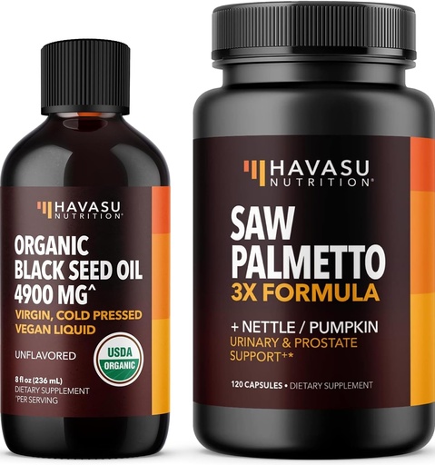 [BRSREYYHAAHW2D3L] HAVASU NUTRITION Black Seed Oil Organic Cold Pressed Liquid (8 Fl Oz) & Pumpkin Seed Oil with Saw Palmetto for Men (60 Servings)